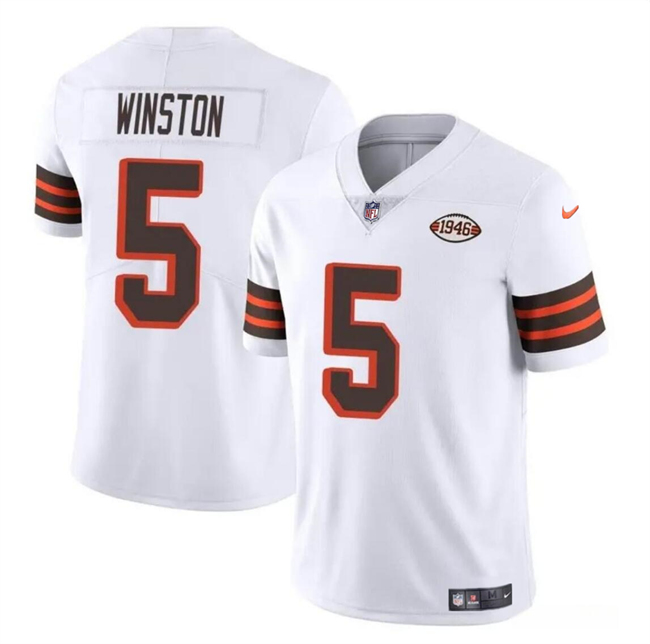 Men's Cleveland Browns #5 Jameis Winston White 1946 Collection Vapor Limited Football Stitched Jersey